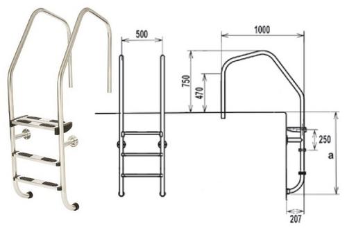 Flexinox rebrík ARC SPECIALE 4 stupňový + nášlap AISI 316 - ASTRALPOOL rebrík model 1000 3 supňový k prelivovému žľabu zosilnen | T - TAKÁCS veľkoobchod